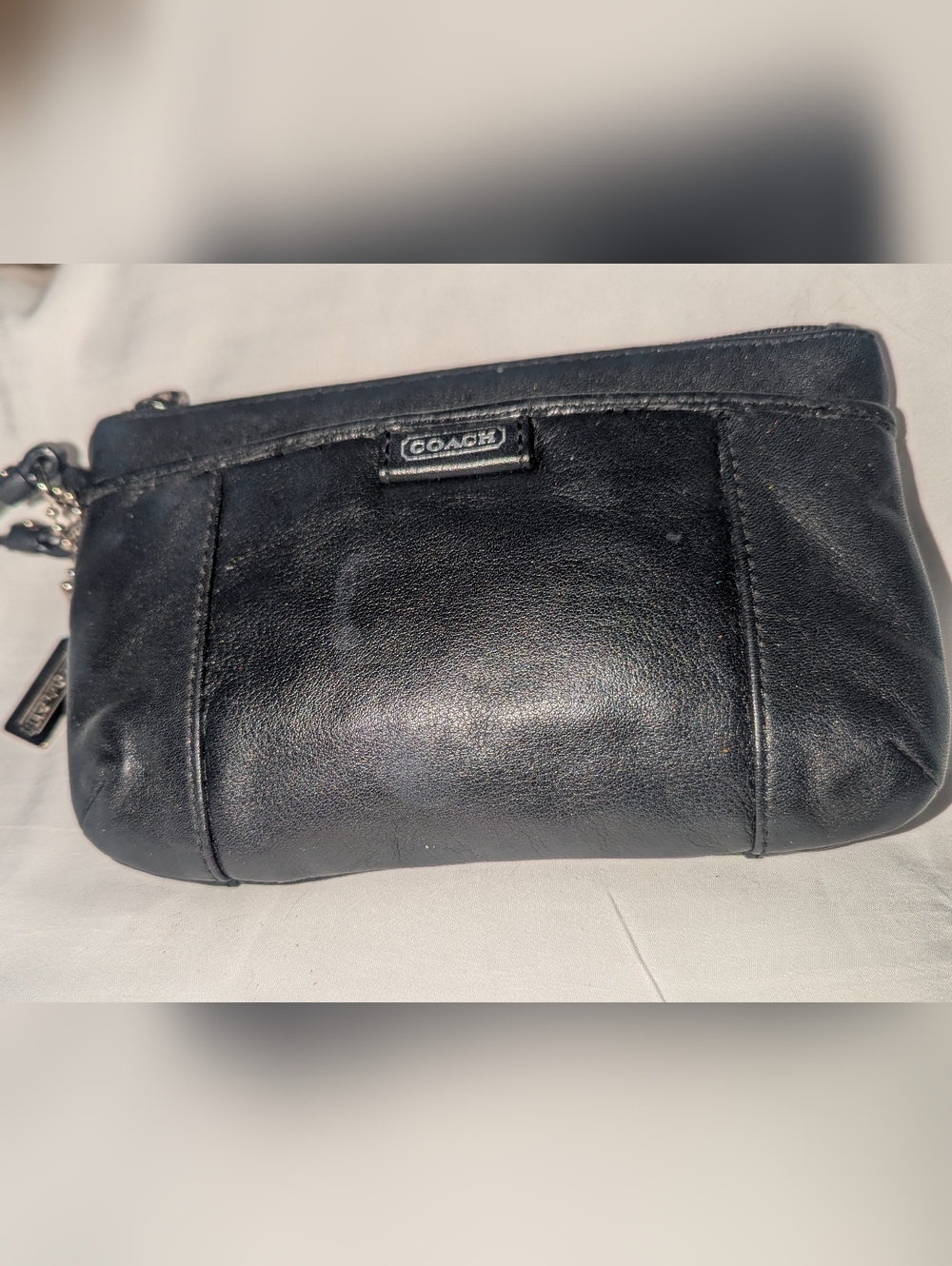 Coach Black Leather Wristlet Clutch with Logo Charm - Picture 7 of 9